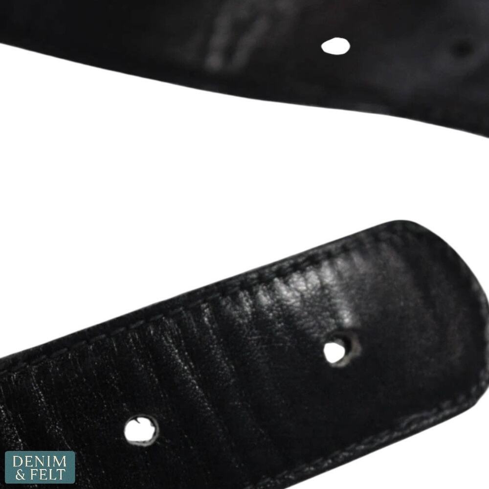 Gucci Black Leather Belt Gold GG Oval Buckle Women’s 31” Authentic Vintage - Picture 4 of 8